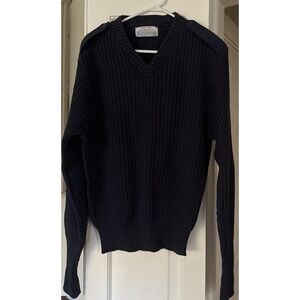Iron Run Sweater Mens 42 VTG Blue Virgin Wool V-Neck USA Long Sleeve Pullover
